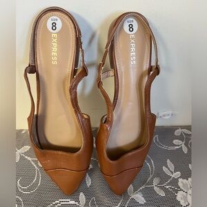 Express Tan Pointed-Toe Slingback Pumps